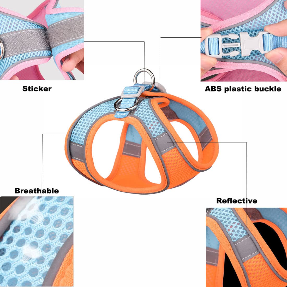 Orange Dog Harness For Medium Dogs, No-Pull Dog Harness With Leash For Easy Walk, Breathable Mesh Reflective Dog Vest For Small